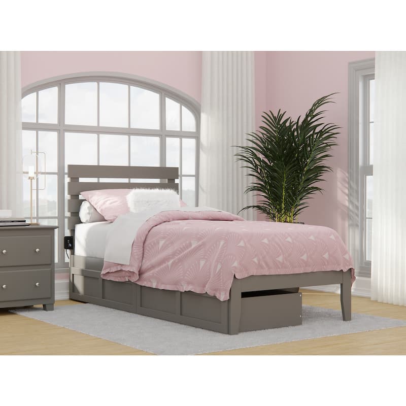 Twin XL Platform Bed with USB Charger & Drawers - Grey Modern Storage Bed
