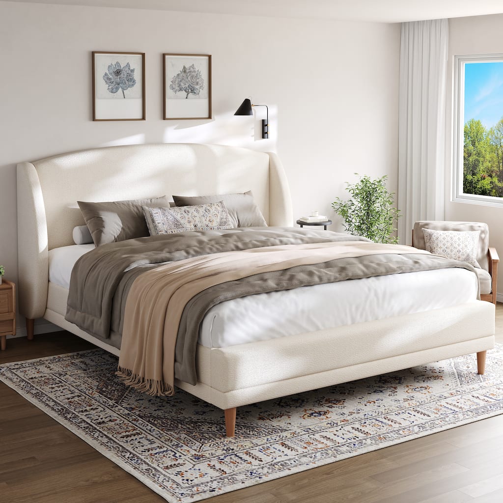 Christopher Knight Home - Isabella Wingback Upholstered Platform Bed with Boucle Fabric and Rounded Corners