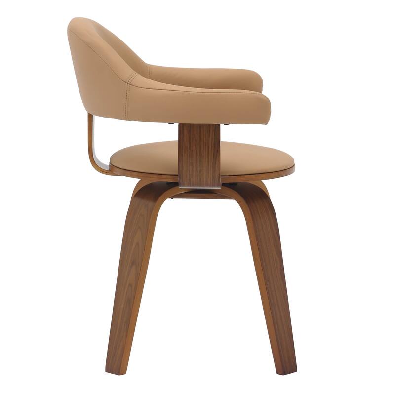 Leather Dining Chair in Solid Wood Accent Arm Chair Open Curved Back Design