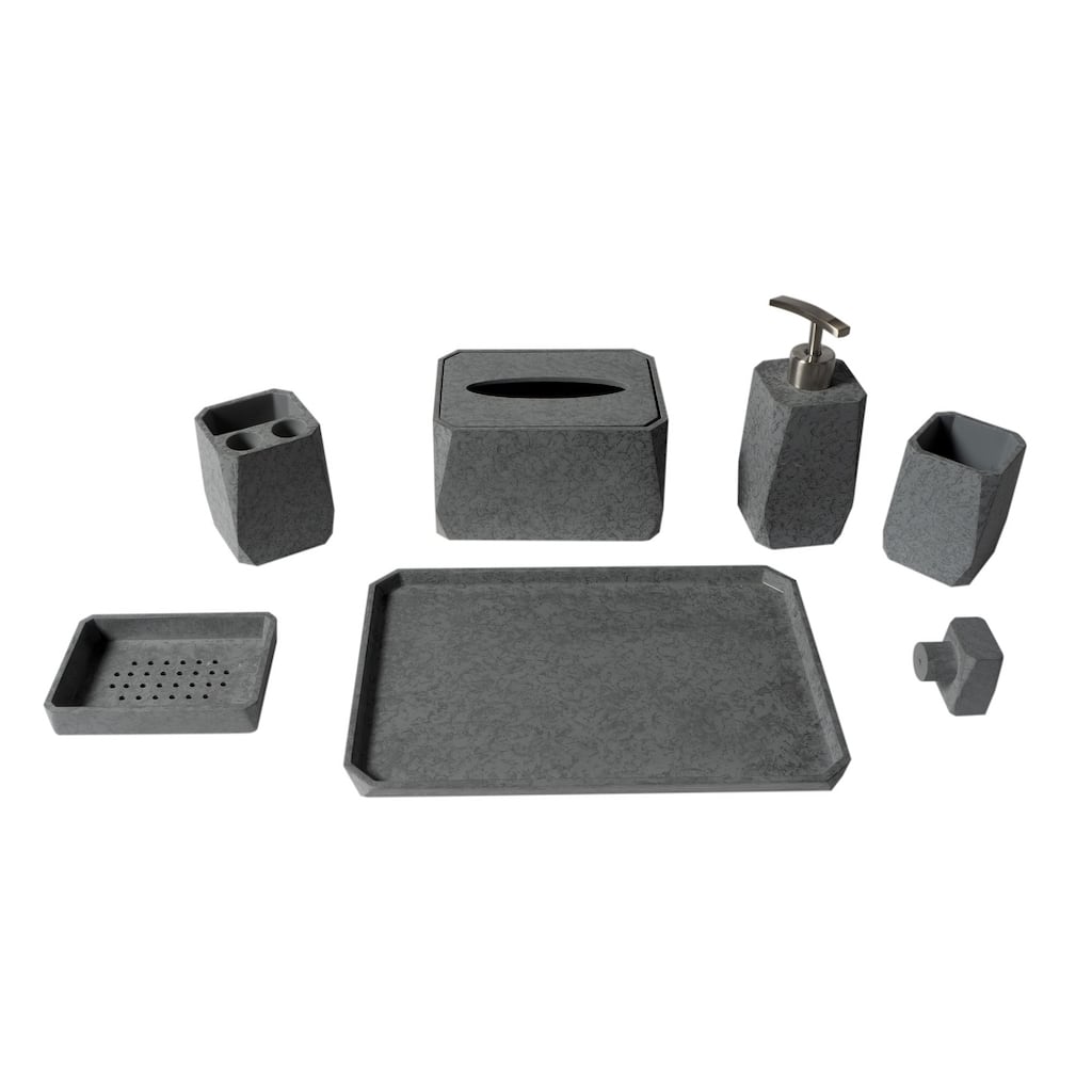 ALFI brand 7 Piece Solid Concrete Gray Matte Bathroom Accessory Set - Grey