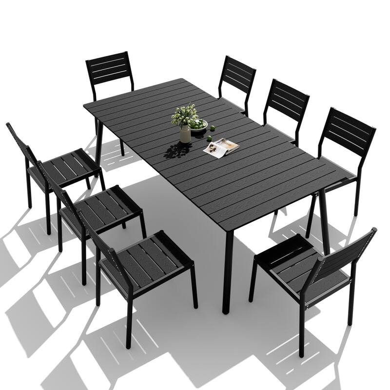 9-Piece Outdoor Rectangle Aluminum Dining Table with Stackable Chairs