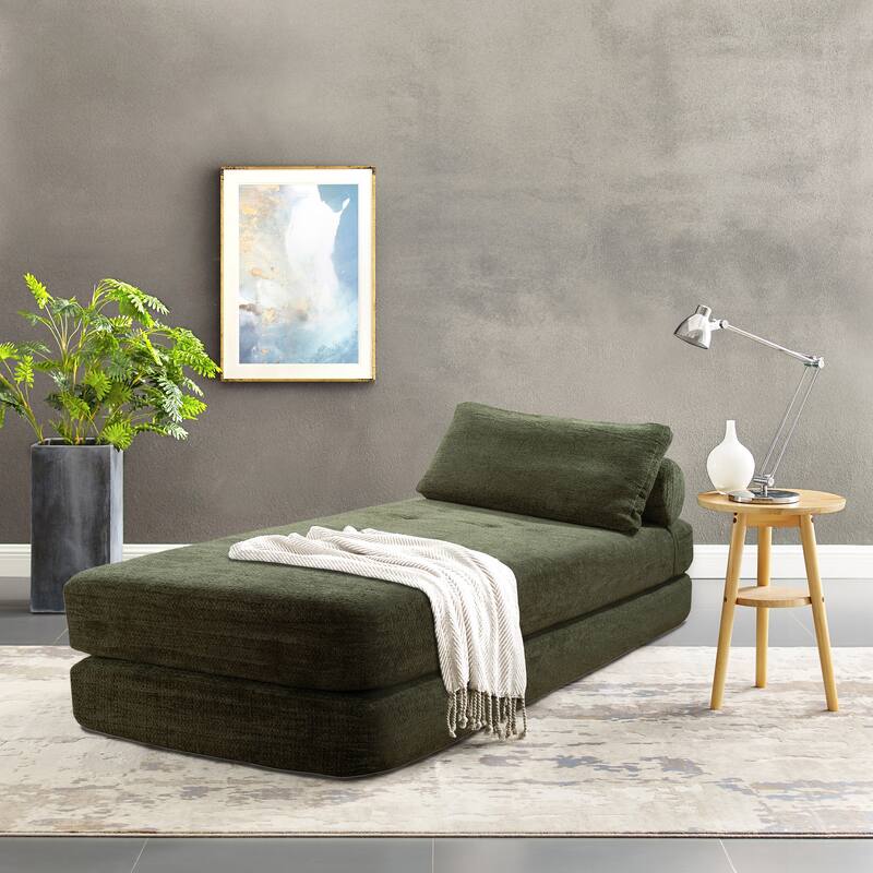 Art Leon Tufted Convertible Queen Size Chaise Lounge - Green
