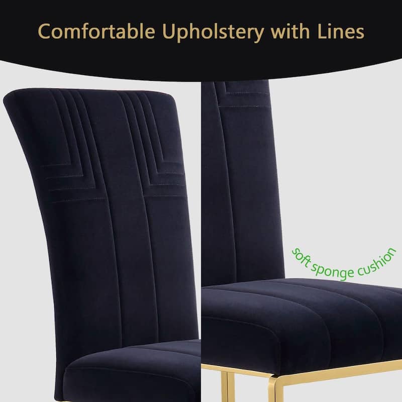 Velvet Dining Chairs with High Back and Polished Metal Legs
