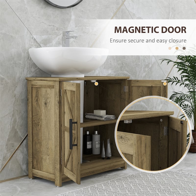 Distressed Grey Pedestal Bathroom Sink Storage Cabinet with Adjustable Shelf and Magnetic Door Closure