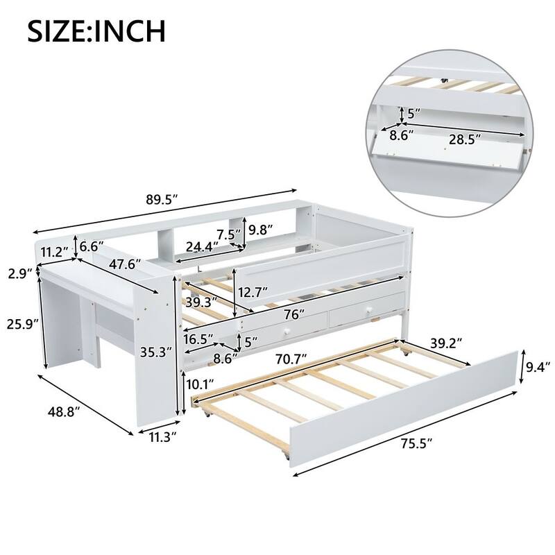 Multi-Functional Wood Twin Daybed with Drawers and Trundle