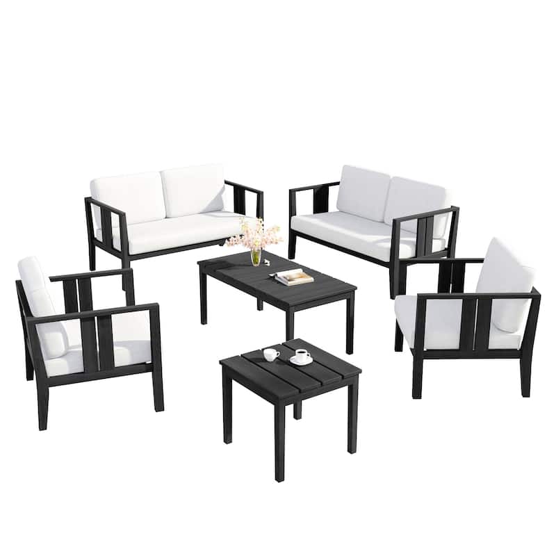 6-Piece Outdoor Furniture Solid Teak Patio Conversation Set with Table