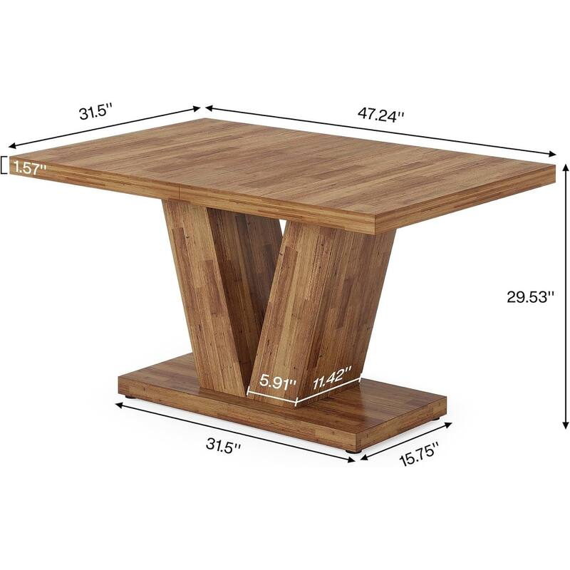 47-Inch Wooden Dining Table with Heavy Duty Pedestal, Farmhouse Kitchen Dinner Table for Home