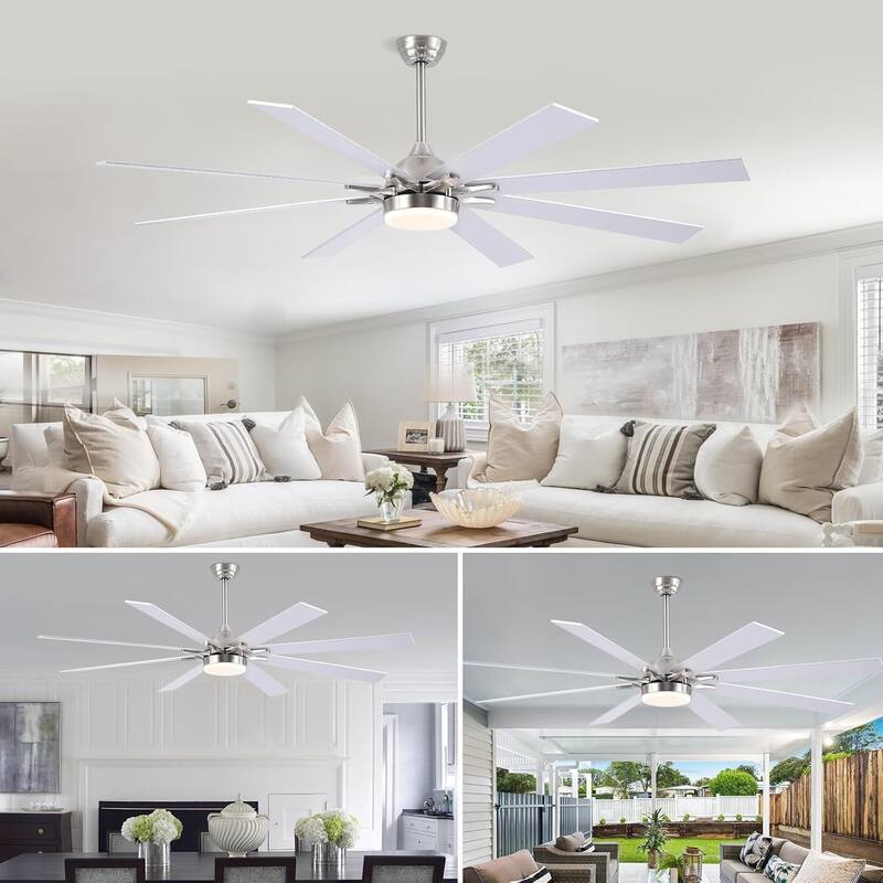 72 Inch Nickle Large Ceiling Fan Light with 8 Plywood Blades,Remote and APP Control - 72 Inches