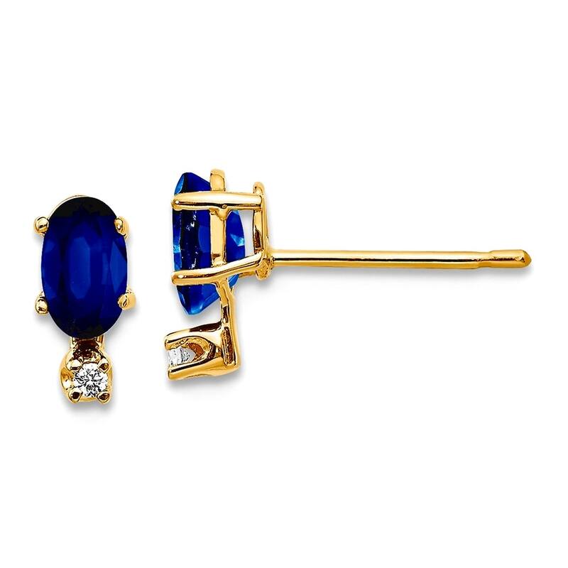 Curata 14k Yellow or White Gold Small Genuine Gemstone and Diamond Stud Earrings - 7x3mm - Sapphire - Yellow