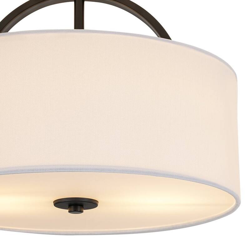 Contemporary 2-Light White Linen Drum Semi Flush Light 15in Wide