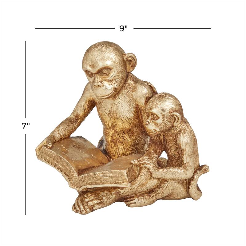 Gold Polystone Monkey Decorative Sculpture - 9 x 6 x 7