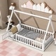 preview thumbnail 36 of 49, Tent-shaped Floor Bed with Fence & Door,Wooden Montessori Bed for Kids White - Twin