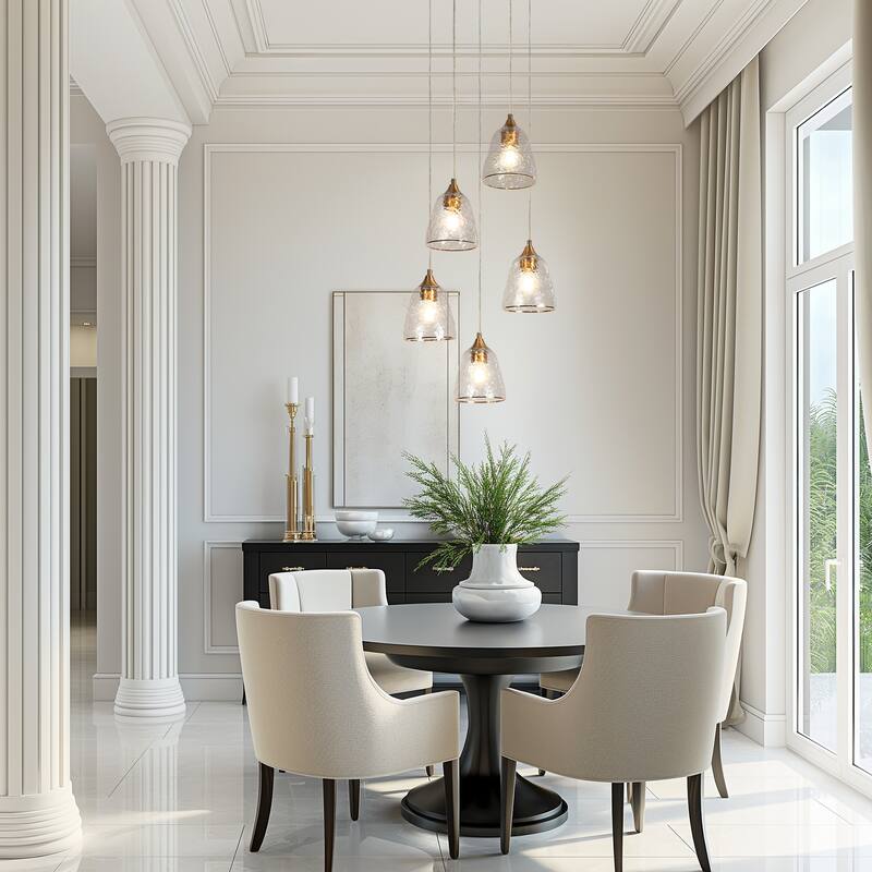 Dilera Modern Gold 5-Light Glass Chandelier Cluster Island Pendant for Kitchen Island - D18" x H68.4" Max