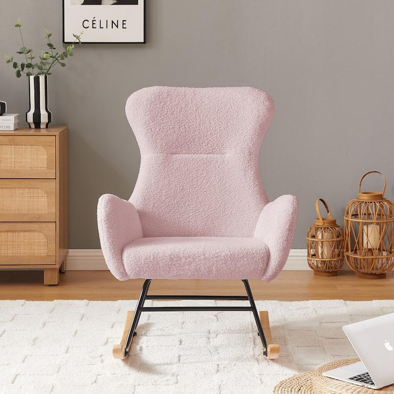 Teddy Velvet Upholstered Glider Rocking Chair, Glider Rocker with Side Pockets, Lounge Armchair with High Backrest