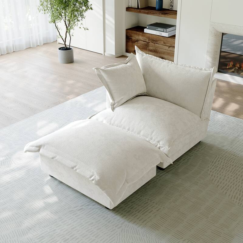 Casual 40"W Oversized Soft Comfy Cloud Chenille Chaise Lounge with Ottoman