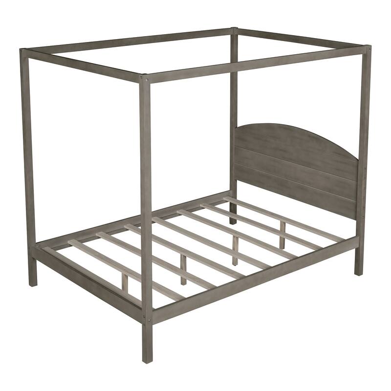Pine Wood Canopy Platform Bed: Headboard, Sturdy Frame