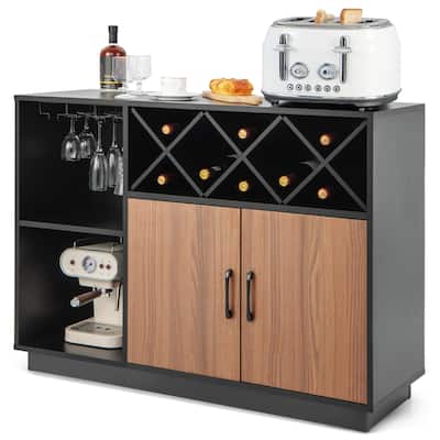 Costway Industrial Wine Bar Cabinet Sideboard Buffet with Glass Holder - See Details