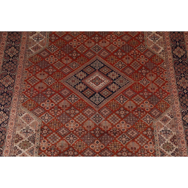 Orange Geometric Meymeh Indian Area Rug Hand-Knotted Wool Carpet - 8'8"x 11'4"