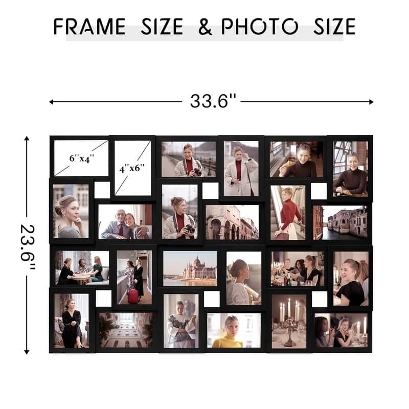 HELLO LAURA Rustic 24 Opening Photo Frame Family Collage Wall Hanging Picture Frame