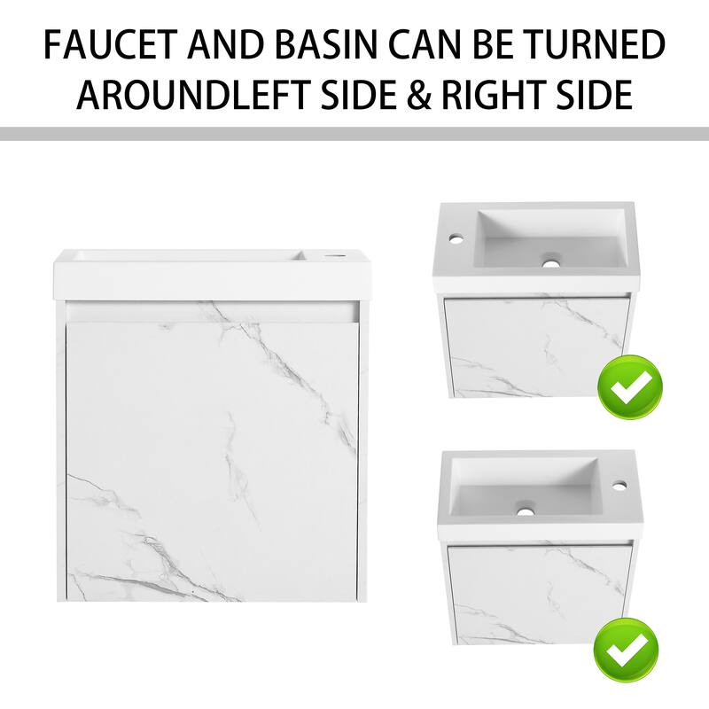 20" Wall-Mounted Floating Bathroom Vanity with Black Resin Sink, Soft-Close Doors & Ample Storage, Space-Saving Design