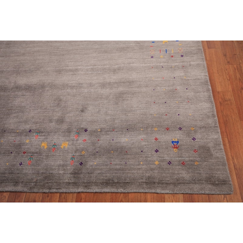 Earth Tone Tribal Gabbeh Indian Area Rug Silk Carpet - 8'0" X 9'10"