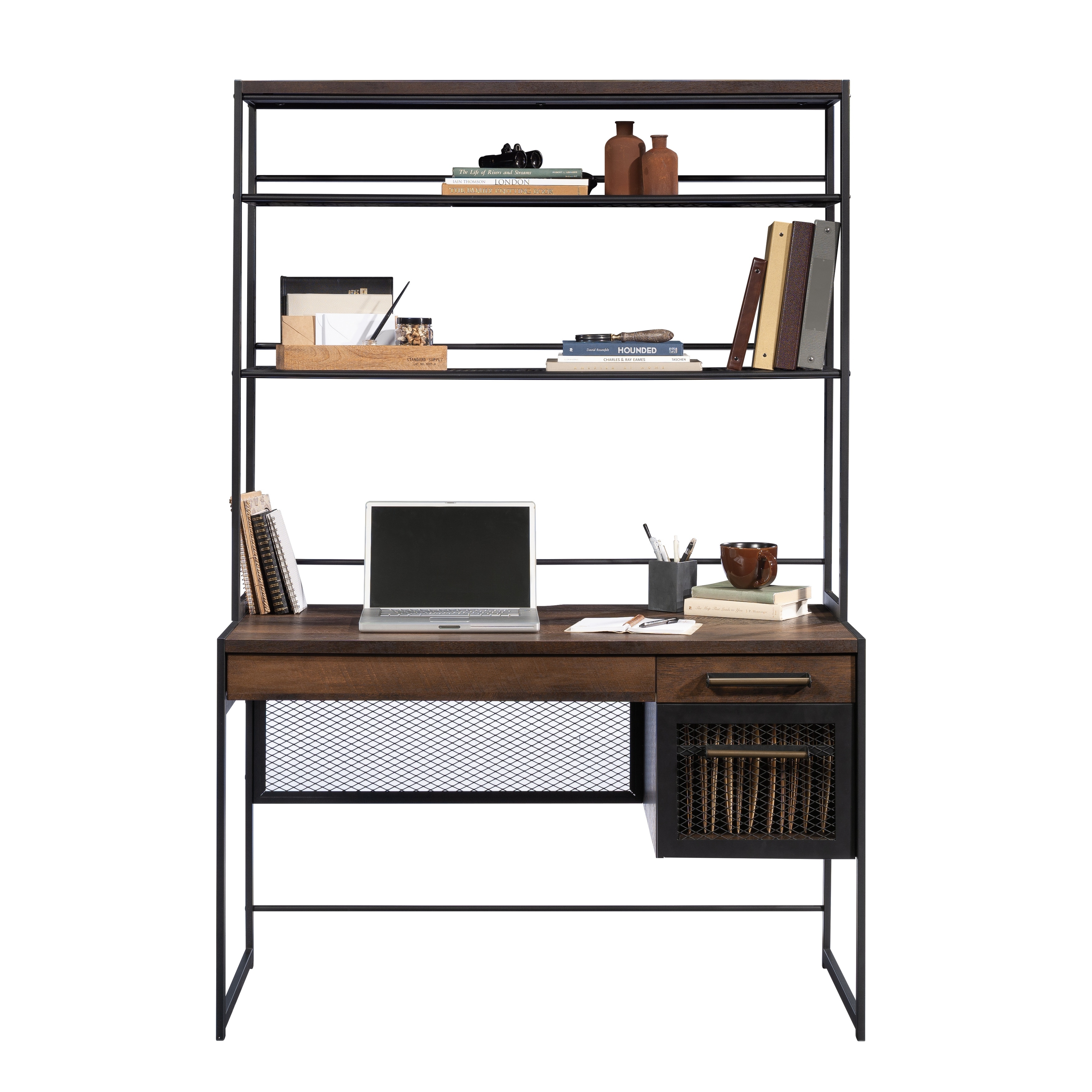 Industrial Desk With Hutch(Not Including Chair) - White