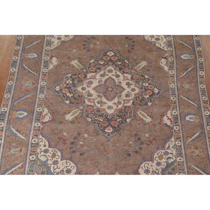 Brown Tabriz Persian Vintage Rug Handmade Wool Carpet - 8'1"x 10'9"