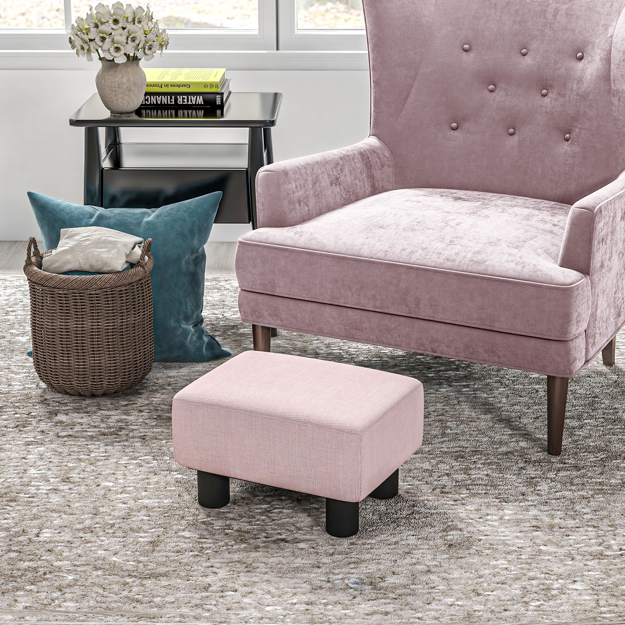 16" Cube Modern Linen Footrest Ottoman