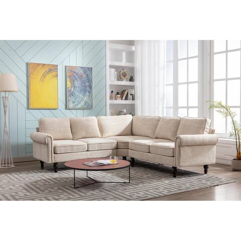 Polyester Upholstered L-shaped Sectional Sofa With Wood Legs