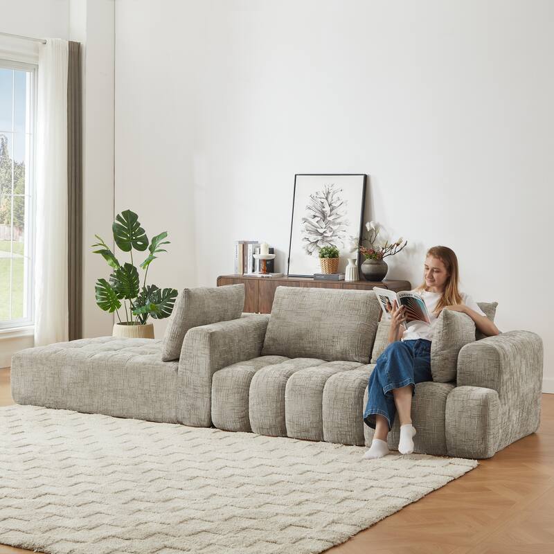 Oversized Chenille Sectional Sofa, Full-Compressed 4 Seater Sofa, Upholstered Sleeper Couch with L-Shape Chaise