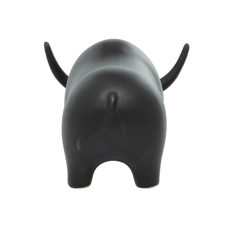 Black Ceramic Bull Sculpture - 8 x 11 x 7