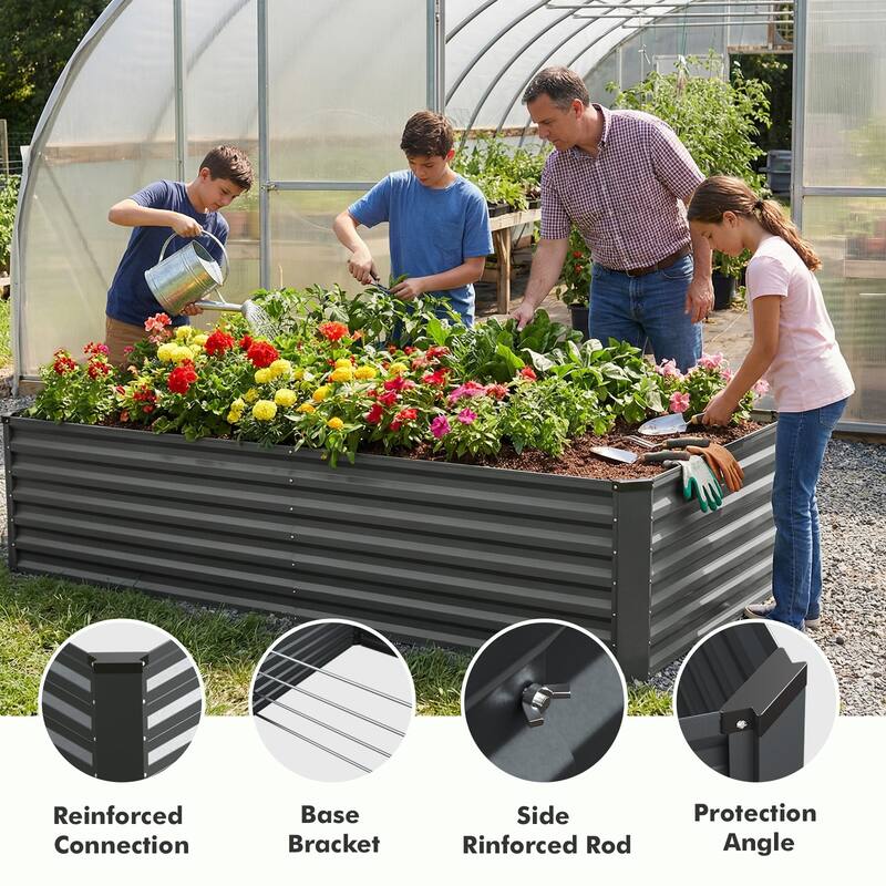 Meyreso 6ft x 3ft x 2ft Galvanized Metal Raised Garden Bed, Durable Outdoor Planter, Rust Resistant, Safety Edging
