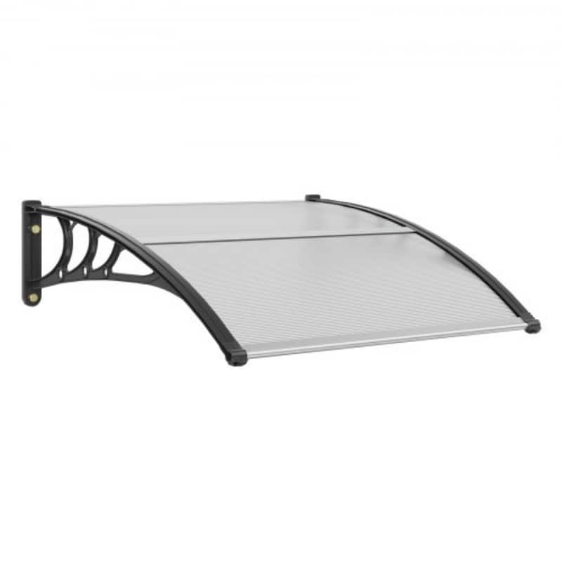 Transparent PC Sheet Entry Door Outdoor Window Awning with Aluminum Connector - Transparent-Black-Silver 