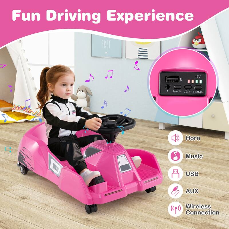 Kids 12V Ride on Car with Remote Control, Anti-Rollover Wheels Horn and USB Connectivity - 31" × 18" × 14" (L × W × H)