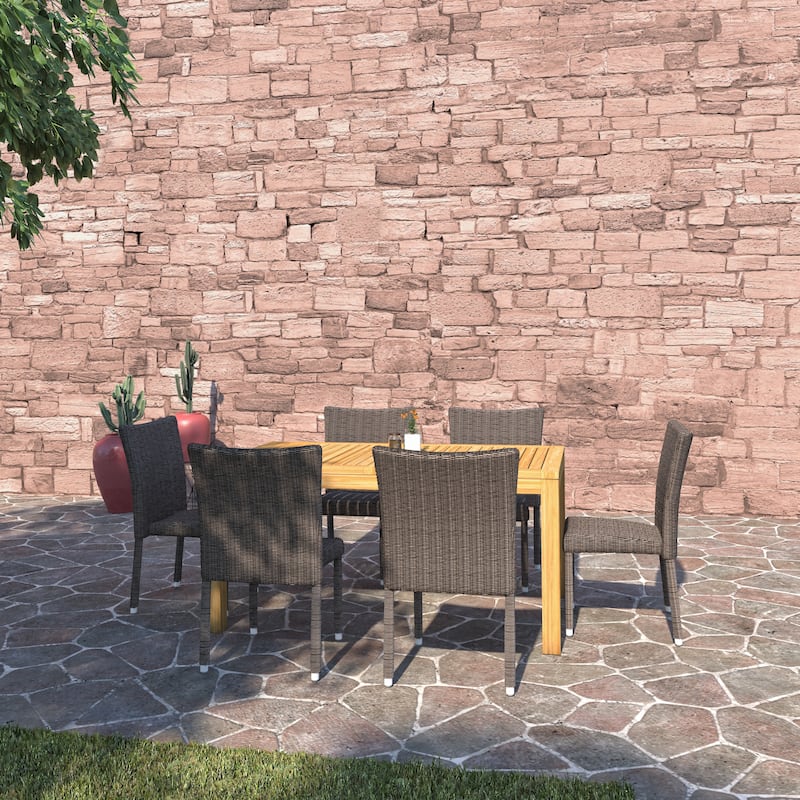 Amazonia 7 Piece FSC Solid Teak Hamilton Outdoor Patio Dining Set - 7 Piece - Brown