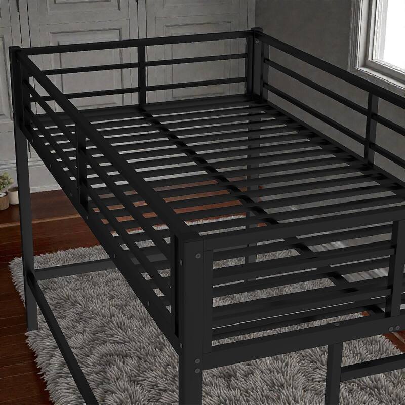 Twin Metal Loft Bed with Ladder and Guardrails, Space Saving Loft Bed Frame for Kids and Teens