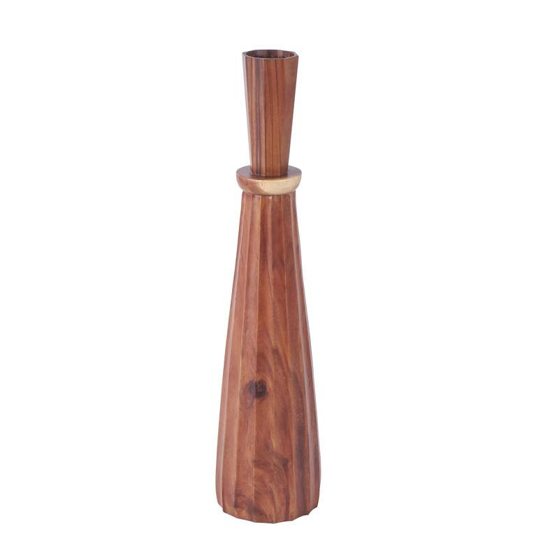 Wood Handmade Tall Pleated Floor Decorative Vase - Brown - Roche River Decor