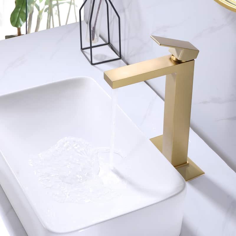 Modland 1-Hole Vessel Bathroom Sink Faucet With Deck Plate in Black/Gold