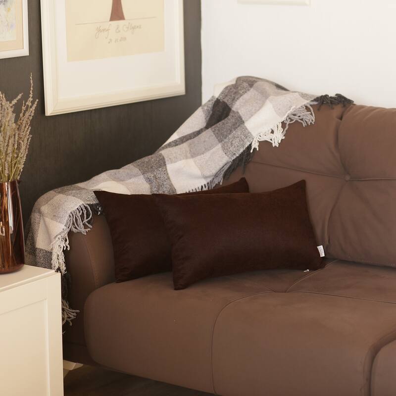 Honey Set of 2 Decorative Throw Pillow Cover Solid Color Lumbar - Brown