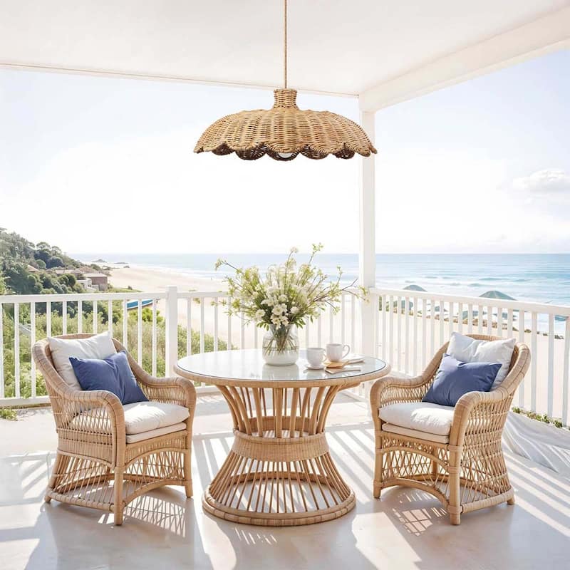 Aurelia Outdoor Rattan Pendant Light - Brown Large Dome 1-Light Handwoven Light Fixture For Modern, Boho or Tropical Room Decor