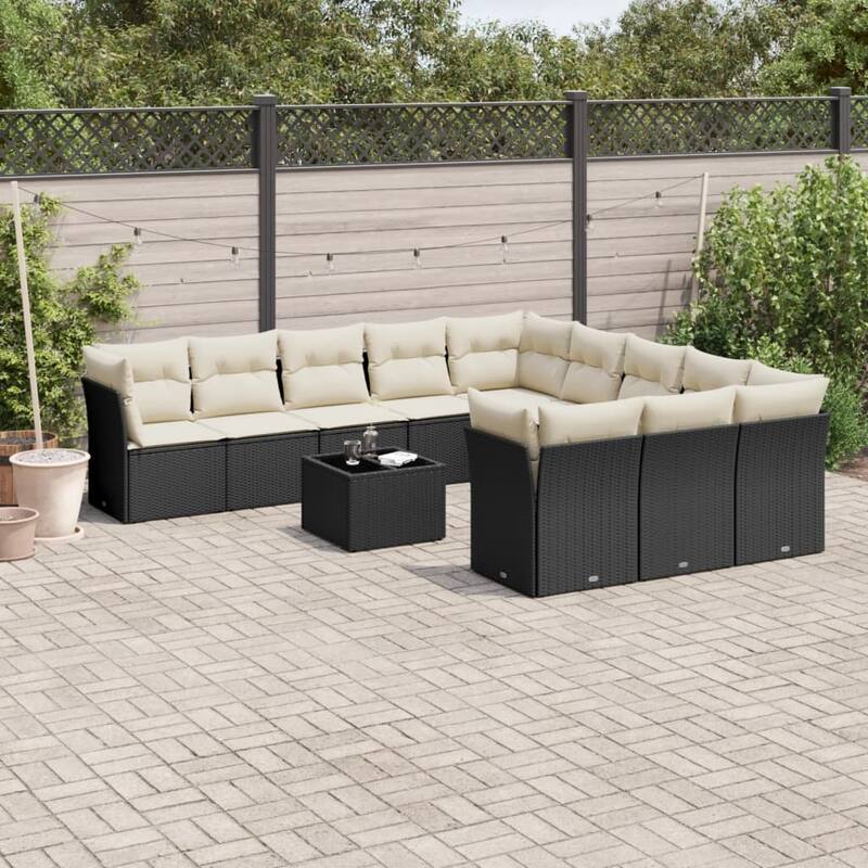 vidaXL Garden Sofa Set Black - Black and cream Large With table