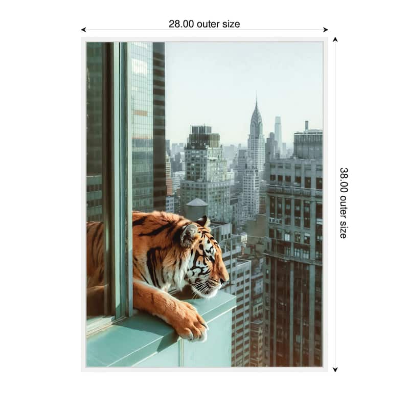 Kate and Laurel Sylvie Urban Tiger Overlooking Manhattan Framed Canvas by Michael Schauer