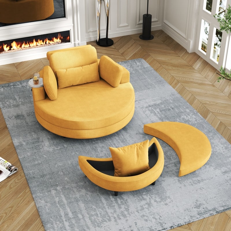 51“ beige corduroy sofa Circular lounge chair