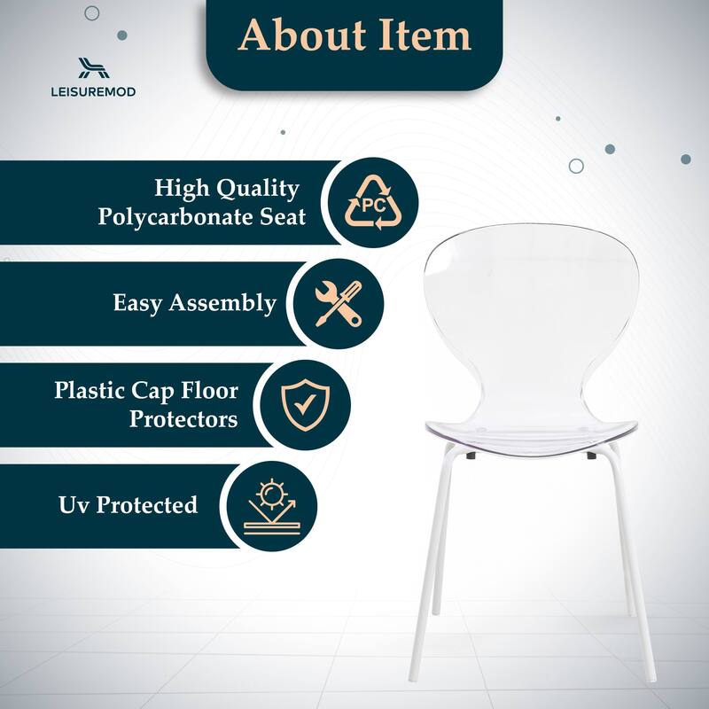 Stackable Plastic Dining Chair Set of 2 Transparent Modern Accent Side Chair for Indoor and Outdoor