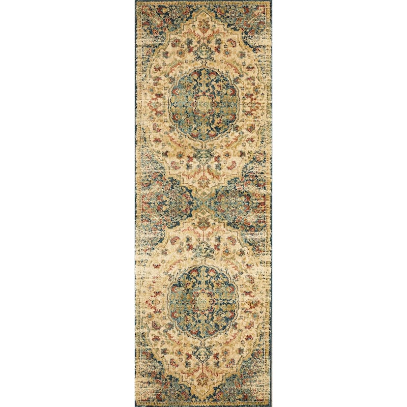 Kas Rugs Casablanca Distressed Moroccan Area Rug - 2'7"x8' Runner - Teal