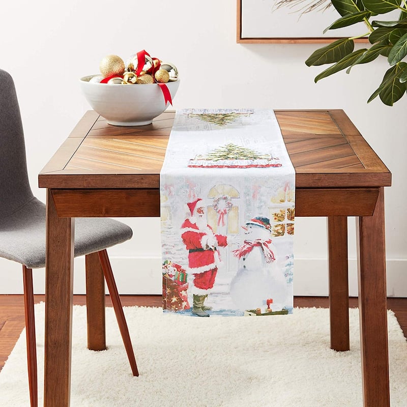 Violet Linen Christmas Snowed Man Polyester Table Runner - 12" X 70" - Multi