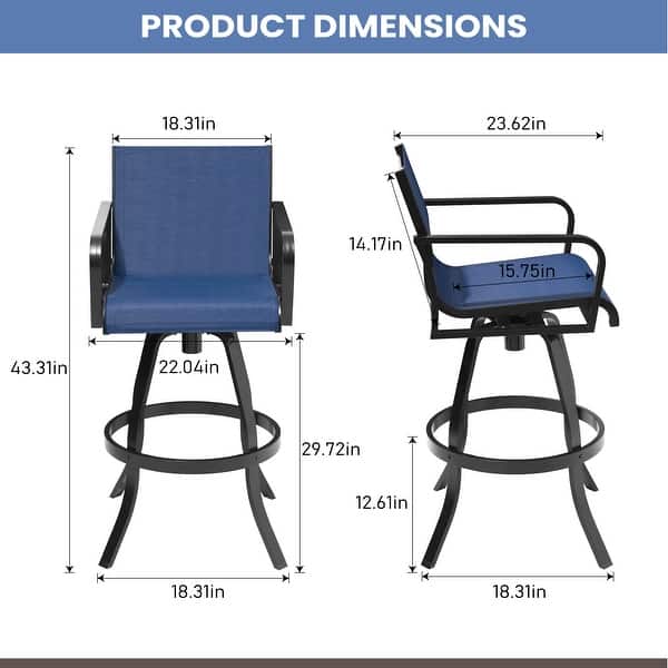 dimension image slide 0 of 4, Outdoor Indoor Aluminum Swivel Patio Bar Stools Dining Chairs with Sunbrella Fabric