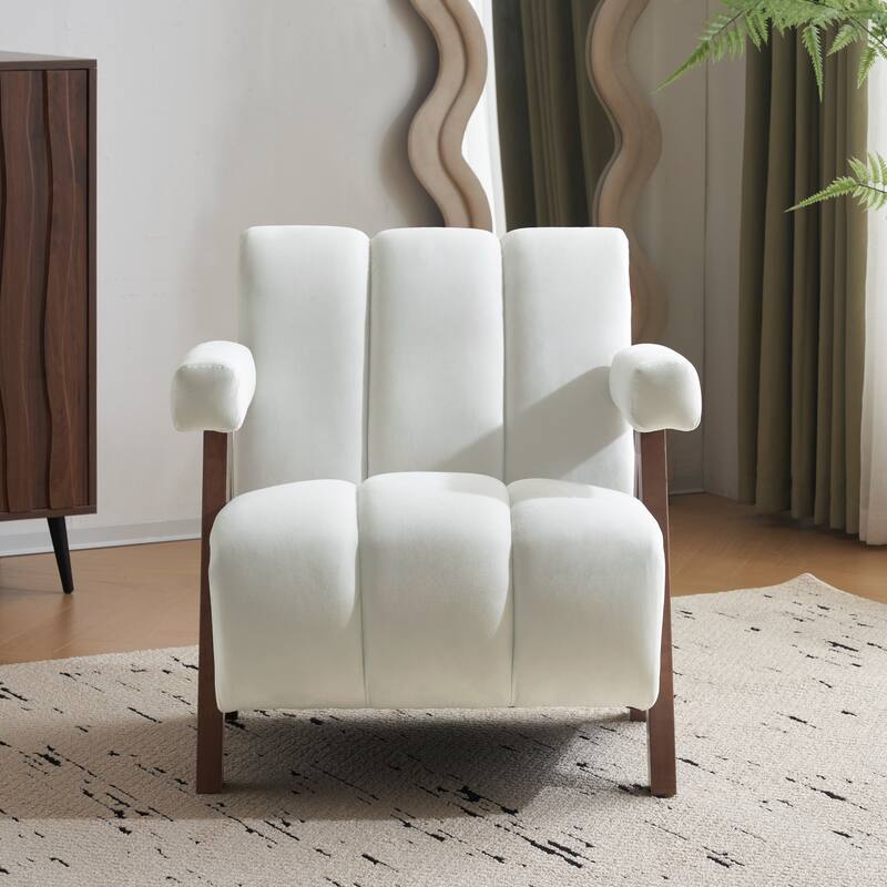 Tufted Backrest Upholstery Chair Makeup Chair, Characteristic Velvet Lobby Chair Reception Chair Entryway Chair - Ivory White