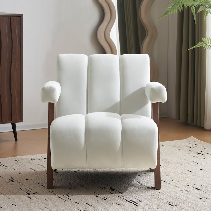 Velvet Fabric Accent Chair, Tufted Upholstered Lounge Armchair, Living Room Chairs with Inverted V-Shaped Legs