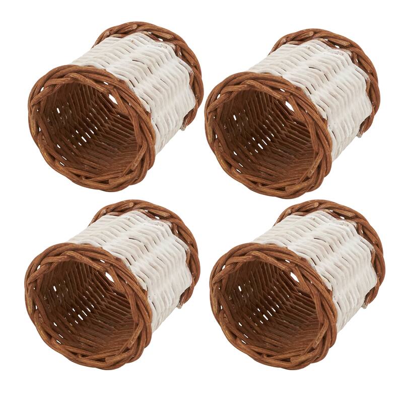 Rustic Charm Two-Tone Rattan Napkin Ring (Set of 4)
